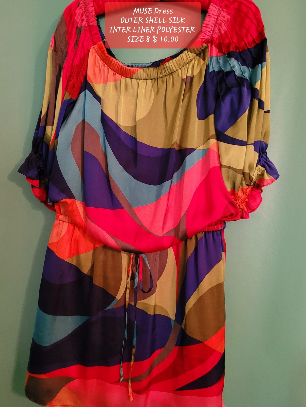 Muse Multicolor Abstract Silk-Blend Tunic Dress - Pink, Blue, Tan, Purple